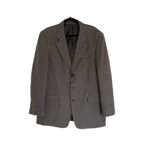ALBERT NIPON Houndstooth Wool Blazer Jacket Size 42L Black Gray Career - Picture 1 of 15